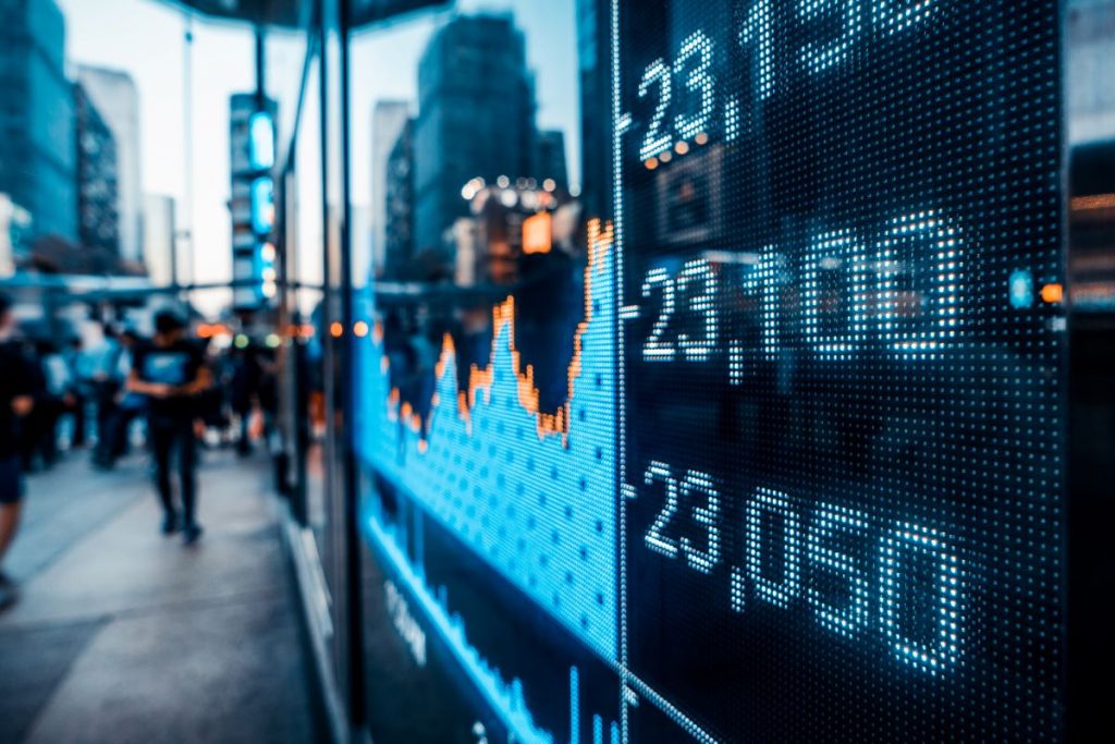 Close-up of stock market ticker